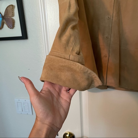 NWT Faconnable Suede Leather, Long Sleeve, Camel Button Down, Size: L - Picture 4 of 11